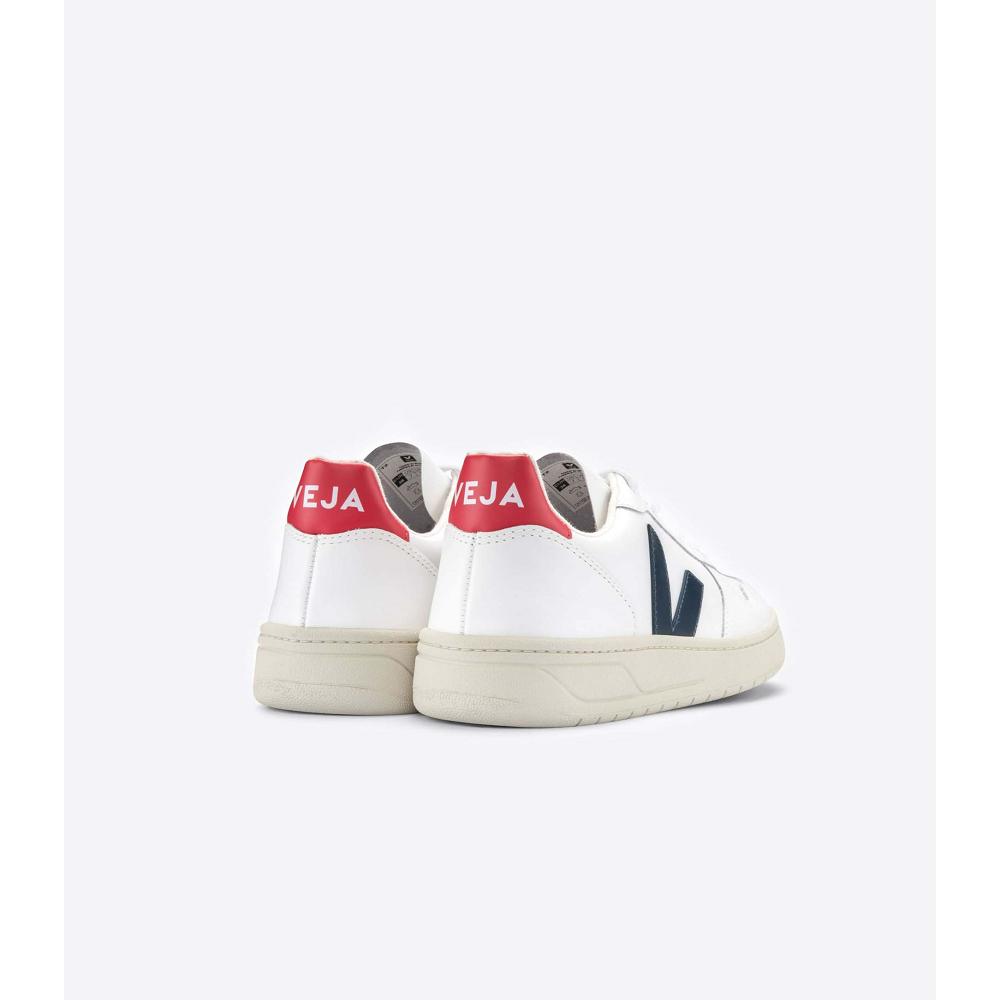 Veja V-10 LEATHER Tornacipő Női White/Black/Red | HU 664NWY